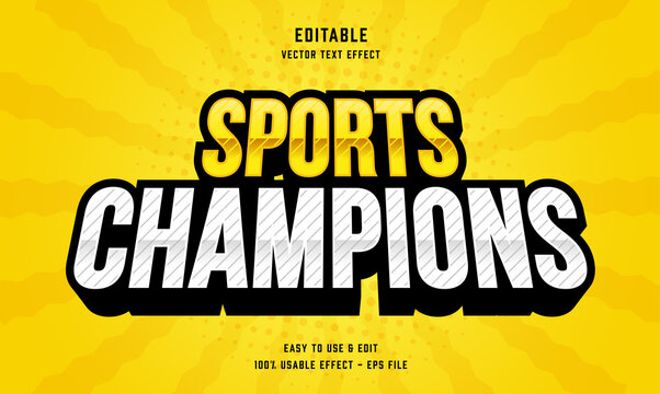 editable sports champions vector text effect with modern style design, usable for logo or company campaign 