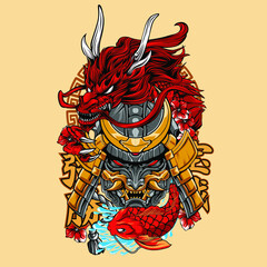 shogun dragon mask mascot cartoon in vector