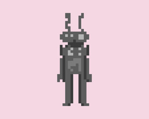 Illustration of a robot in pixel art style