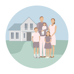 Obraz na płótnie Canvas Family standing hear their house. Vector illustration.