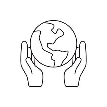 Globe Earth In Hand Icon Line Style Icon, Style Isolated On White Background