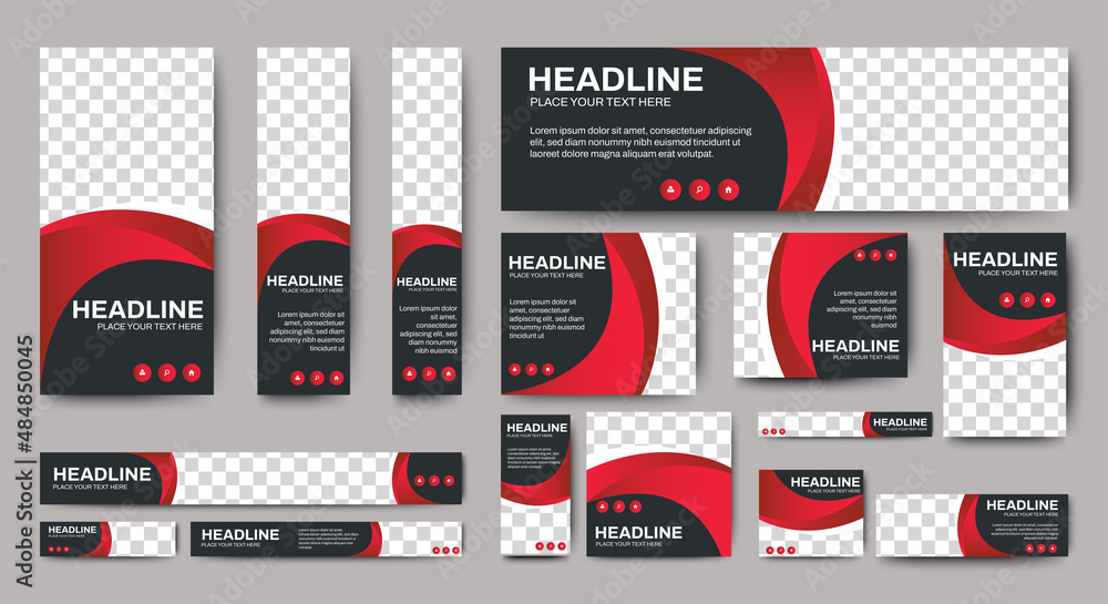 Canvas Prints set of creative web banners of standard size with a place for photos. gradient black and red. busine