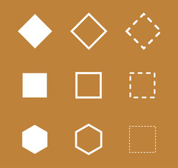 A set of abstract geometric shapes in the form of a rhombus, square, hexagon.