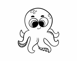 Obraz premium Cute octopus with a black outline. Coloring book. Vector illustration
