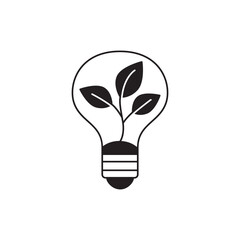 Leaf inside light bulb icon. Eco green leaf icon in black flat glyph, filled style isolated on white background