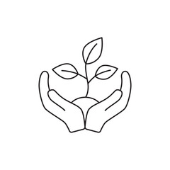 Hand holding plant icon. Hand with plant growth line style icon, style isolated on white background