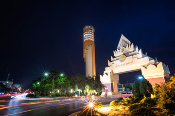 Beautiful Tower of Roi Et or Vote Tower 101 observatory in city, the symbol of local musical...