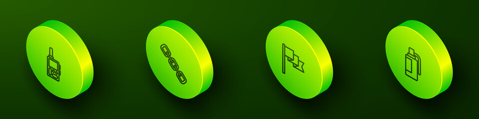 Set Isometric line Walkie talkie, Chain link, Location marker and Hand grenade icon. Vector