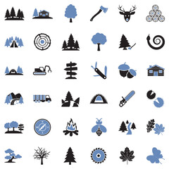 Forest Icons. Two Tone Flat Design. Vector Illustration.