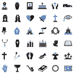 Funeral Icons. Two Tone Flat Design. Vector Illustration.