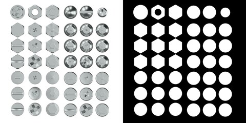 3D rendering illustration of some screw heads
