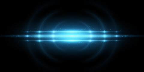 Hi-tech light effect isolated on black background. Vector bright flash for your project. Lens flare and glare. Sci-fi blue rays. Glowing laser with sparks. EPS 10