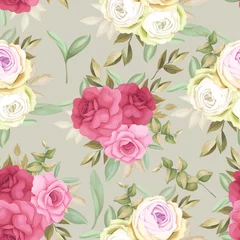 Poster Mooie roze bloem hand tekenen naadloze patroon desain © mariadeta