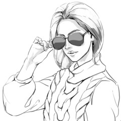 Fashion illustration, woman portrait in sunglasses , cosmetics, beauty shop, fashion boutique