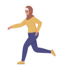 Running woman semi flat color vector character. Female figure. Full body person on white. Common situation isolated modern cartoon style illustration for graphic design and animation