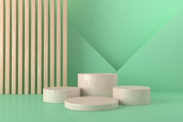 Abstract green color on wood background, minimalist mockup for podium,modern stage, display or showcase, 3d rendering.	