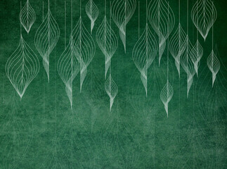 Mural for the walls. Photo wallpapers in the grunge style. Original leaves. Abstract leaves in vintage style.