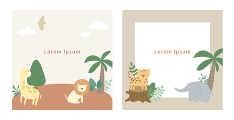 Background of jungle animal and plants. Design for card, banner, poster, cover.