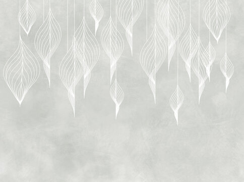 Mural for the walls. Photo wallpapers in the grunge style. Original leaves. Abstract leaves in vintage style. © antura