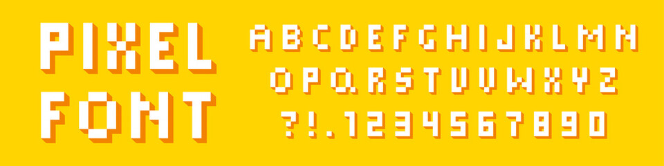 Pixel game alphabet. Pixel 3d retro font. 8-bit style. vector illustration