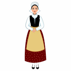 Woman in folk national french costume. Vector illustration