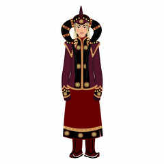 Woman in folk national Mongolian costume. Vector illustration