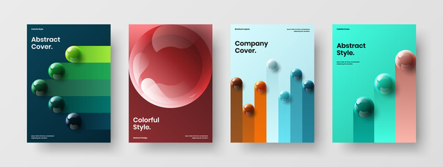 Original flyer vector design template bundle. Vivid realistic spheres handbill concept set.