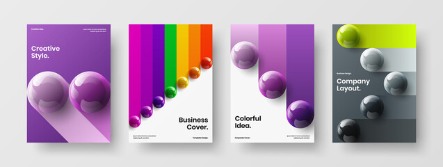 Clean flyer vector design template set. Isolated realistic balls corporate cover concept composition.