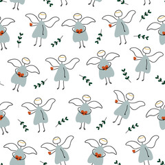 Seamless pattern for Valentine's Day with cute hand drawn elements