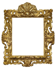 Golden frame for paintings, mirrors or photo isolated on white background. Design element with clipping path