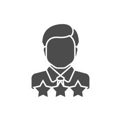 Man and three stars filled icon. linear style sign for mobile concept and web design. Person, rating, stars simple line vector icon. Symbol, logo illustration. Pixel perfect vector graphics