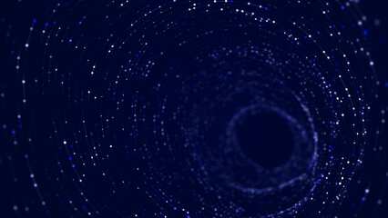 Wireframe tunnel. Abstract space with dots and lines. Perspective mesh background. Network structure. 3d