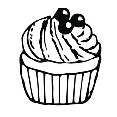 Cupcake vector illustration, hand drawing doodle