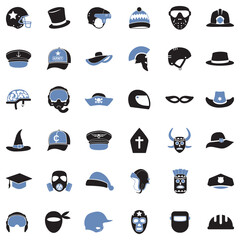 Hats And Masks Icons . Two Tone Flat Design. Vector Illustration.
