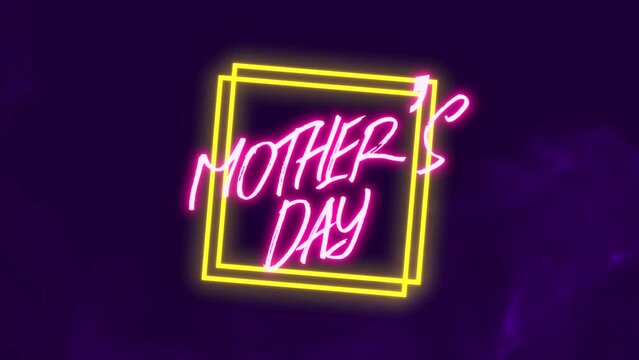 Mothers Day with glowing yellow squares and smoke, motion holidays, club and Mothers day style background