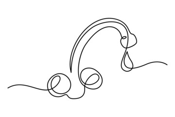 Water faucet in continuous line art drawing style. Mixer tap with water drop black linear sketch isolated on white background. Vector illustration