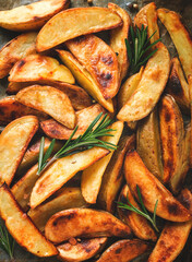 Fried potato slices , homemade , on parchment,burned , top view, close-up,