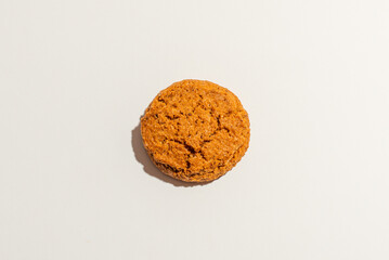 One Round cookie over white background, top view.Copy space.