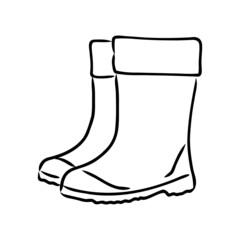 Rubber boots isolated on a white background. Autumn shoes for walking in puddles. Water-resistant boots. Boots of a gardener to work in the garden. vector illustration in the Doodle style