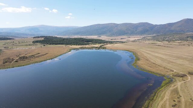 Aerial view of Yarlovtsi Reservoir, Pernik Region, Bulgaria