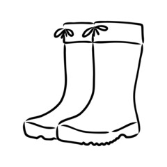 Rubber boots isolated on a white background. Autumn shoes for walking in puddles. Water-resistant boots. Boots of a gardener to work in the garden. vector illustration in the Doodle style