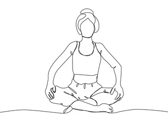 Girl doing yoga. Concept of sport, beauty and mental health. One continuous line drawing. Vector illustration