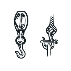 Rope hook. Black and white illustration.
