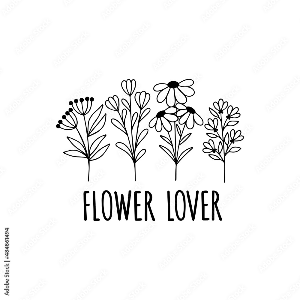 Canvas Prints wildflower line art vector illustration. flower garden elegance botanical collection. hand-drawn her