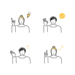 ハンドサインをする女性 セット