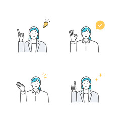 ハンドサインをする会社員の女性 セット