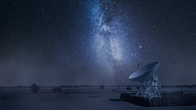Observatory looking for signal in space. Astronomical observatory at night.