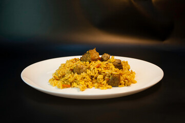 plate with food on a beautiful background rice pilaf menu restaurant