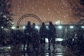 night november city people autumn dark, group of people at night outside outside street fear