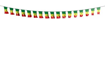 nice any celebration flag 3d illustration. - many Senegal flags or banners hanging on string isolated on white